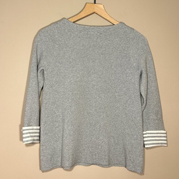 Women's M Tahari Pullover Sweater Gray White Striped Cuffs Warm Heavy - Picture 3 of 7